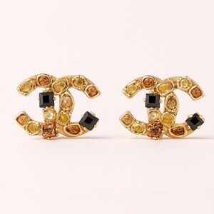 CHANEL Vintage CC earrings featuring multi-colored gemstones